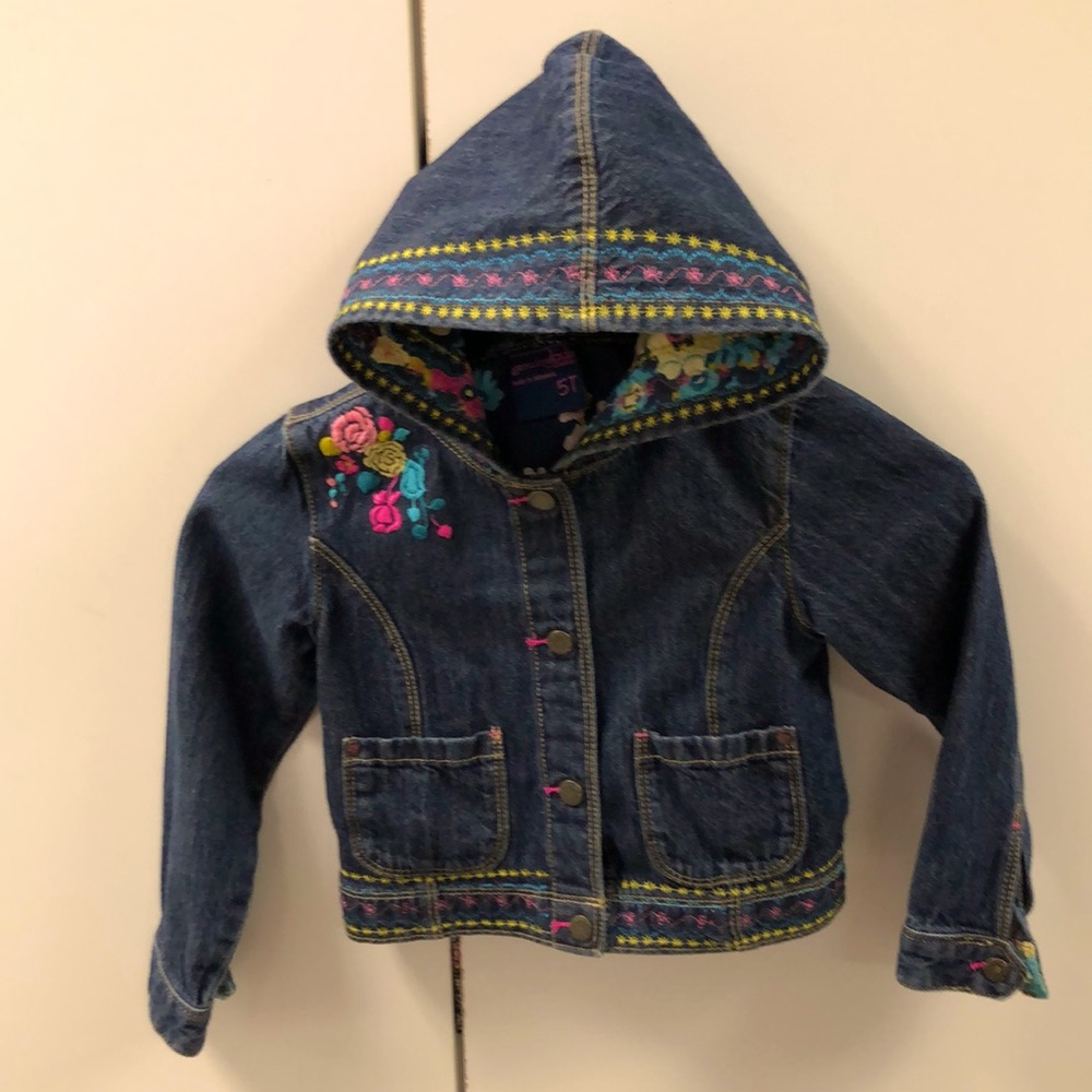 Custom embroidered jacket measures 11 1/2” across the back and is one of a kind
